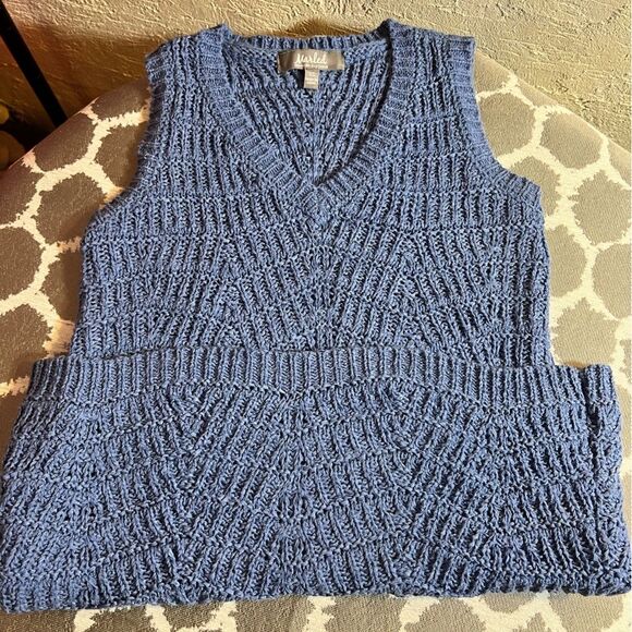 Blue Women's Crochet Sweater Vest, sleeveless, V-neck - Picture 2 of 6